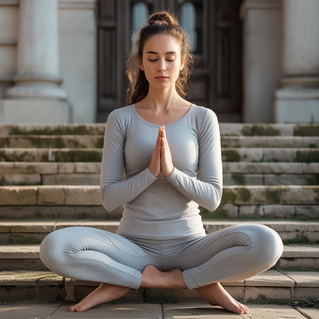 Ćwiczenia pilates na macie w minimalistycznym studiu z białymi ścianami, skupienie na kontrolowanym ruchu nóg i torsu